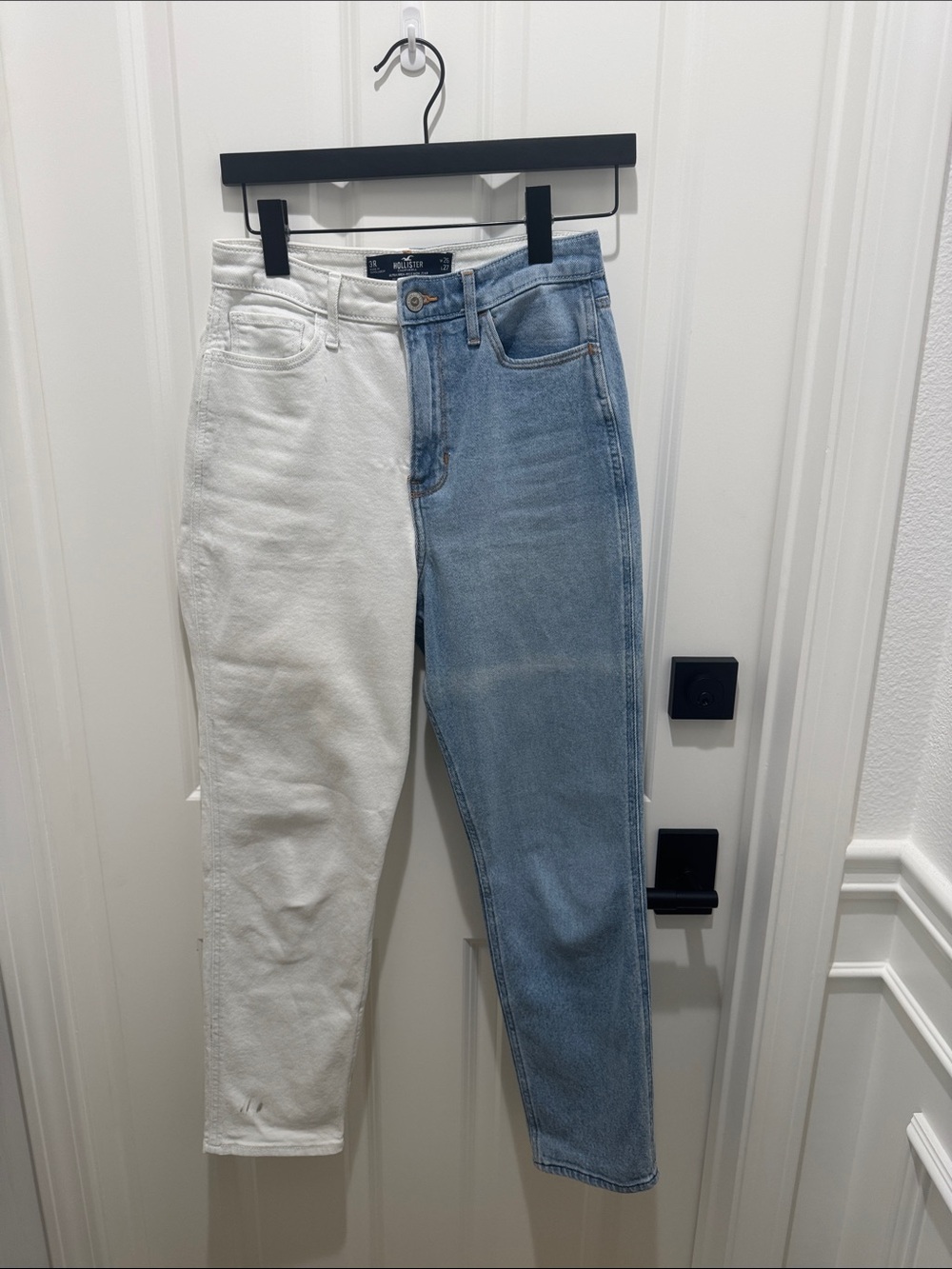 Hollister Two-Tone High Rise Jeans in White and Light Blue
